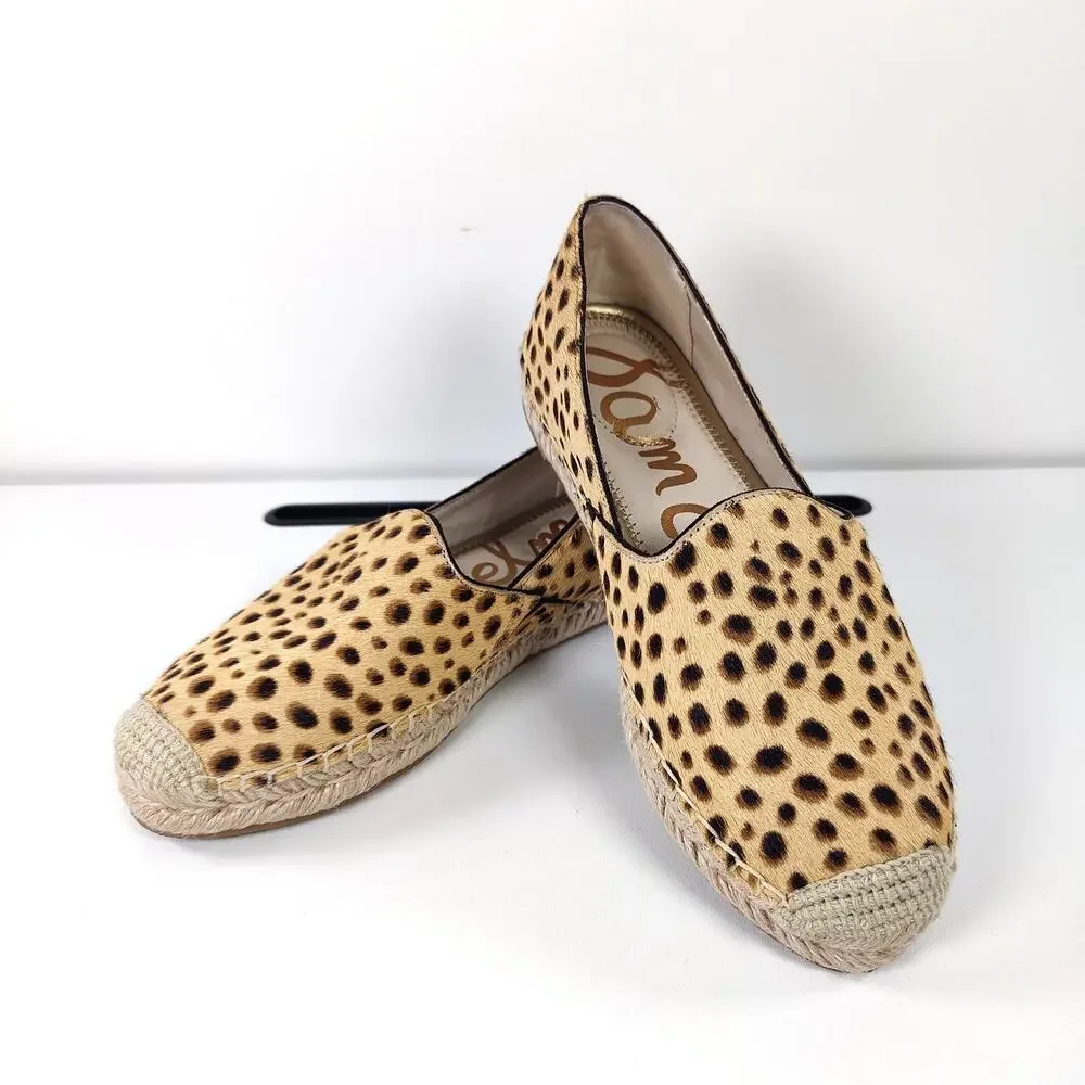 Sam Edelman Kesia Calf Hair Leopard Espadrille Flats Tan Brown Women's 6.5‎